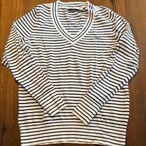 Vineyard Vines Navy and White Striped V-Neck Sweater
